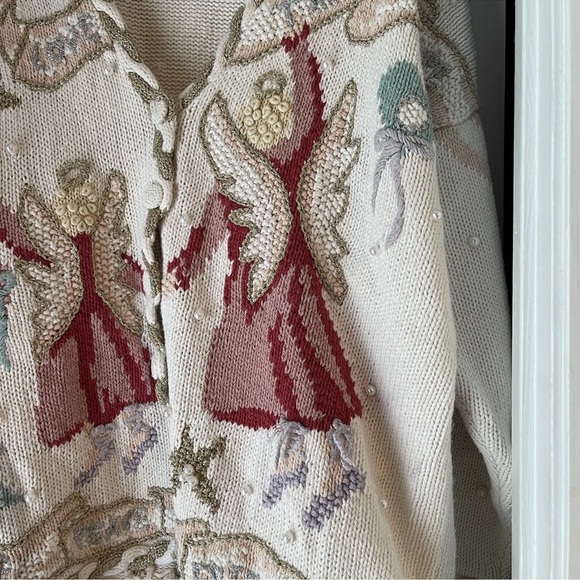 Stitches In Time Angels Peace Love Hope Button Cardigan Winter Knit Sweater  3X - Picture 5 of 16